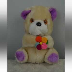 Vintage Dan Dee Teddy Bear Plush Stuffed Animal 1979 Tan Purple Flower